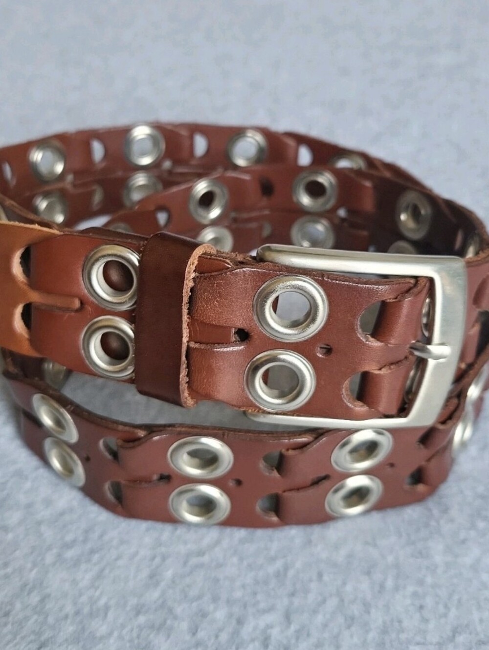 Italian Belt 38 Brown Leather Eyelets Grommets Rock Punk Grunge Streetwear Italy